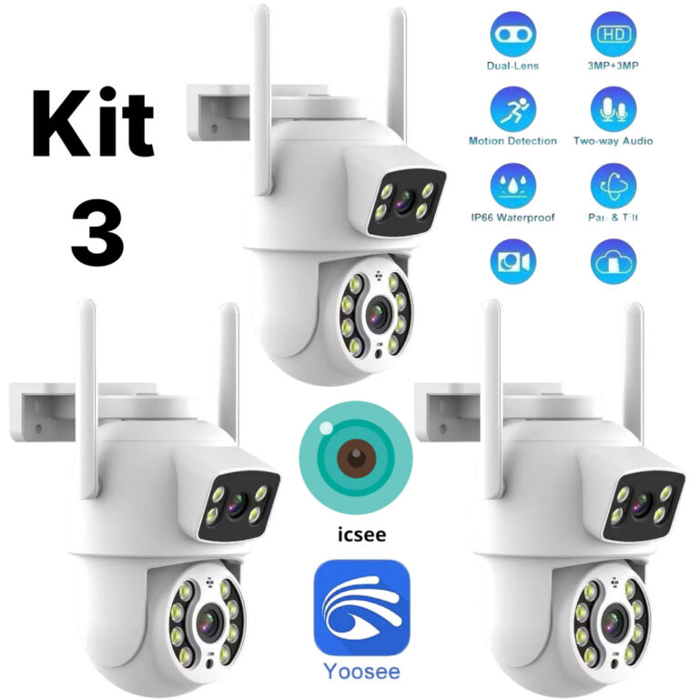 Kit Câmera Dome IP Wireless PTZ de Dupla Lente De