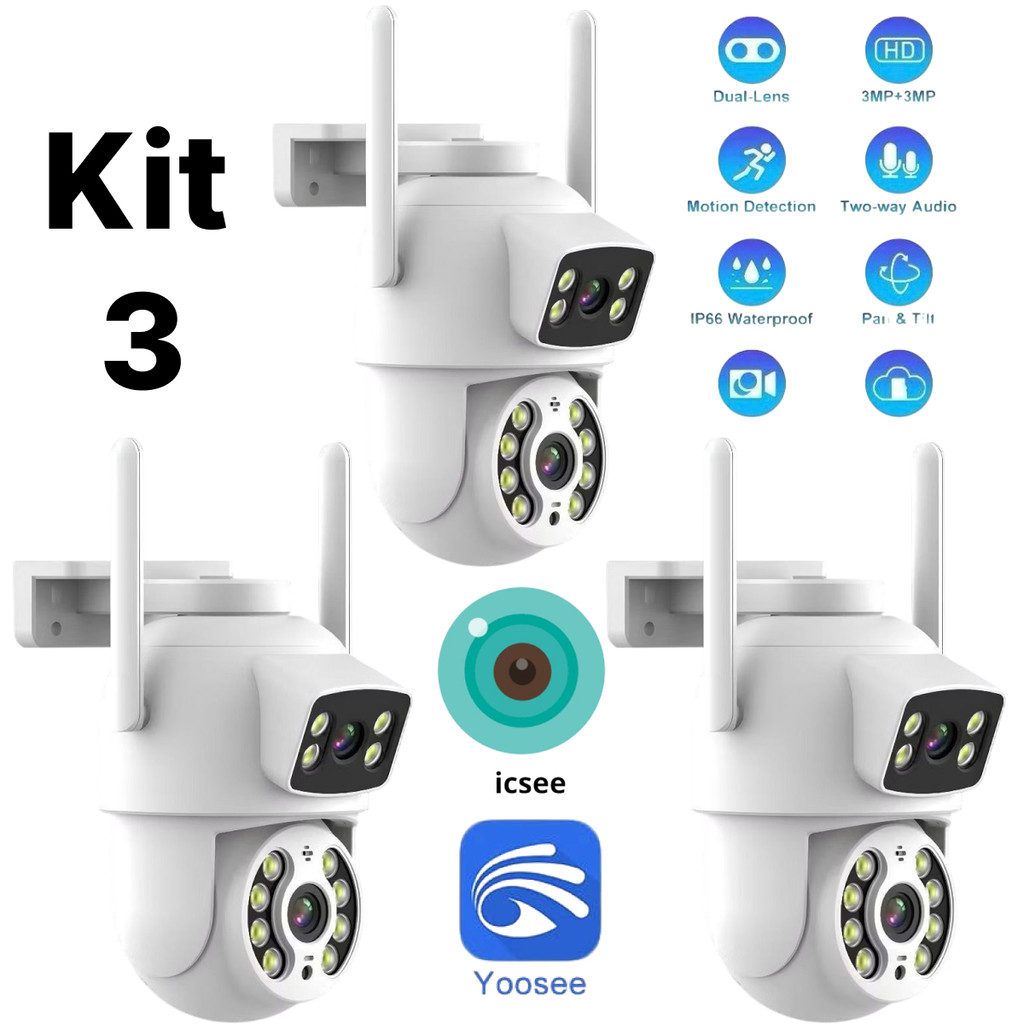 Kit 1 – 3 Câmera Dome IP Wireless PTZ de Dupla Lente Detecção de Humanos com IA Segurança Residencia