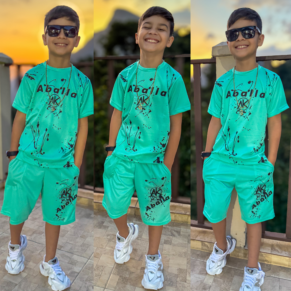 Conjunto Infantil Masculino Lançamento Roupa de Menino Dry Fit Camisa e Bermuda Premium
