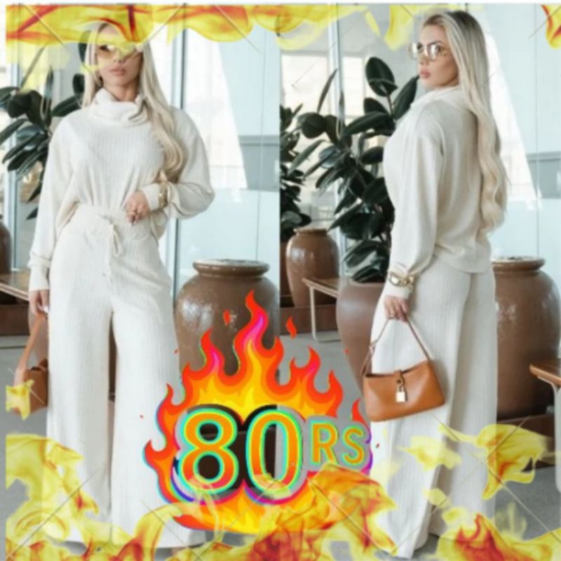 Conjunto Feminino Manga Longa Gola Alta Tecido Texturizado Moda Inverno 2026