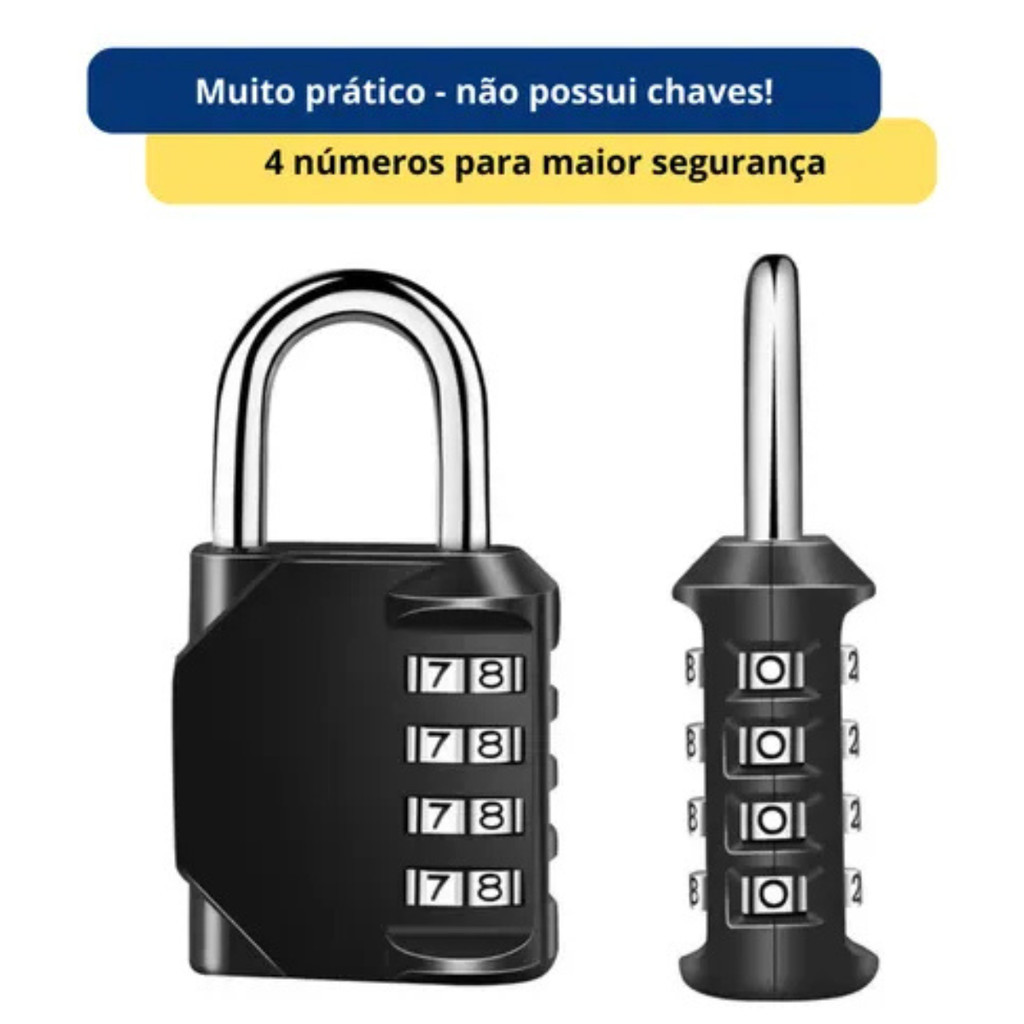 Cadeado 40mm com Senha de 4 Dígitos  Segurança Forte para Portão, Armário, Academia e Bicicleta