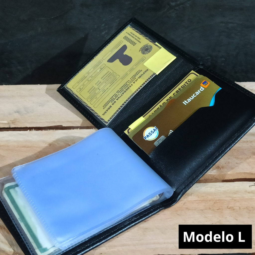 Carteira Masculina em L Sintética Compacta Cartões CNH Cédulas Moedas – Envio Imediato