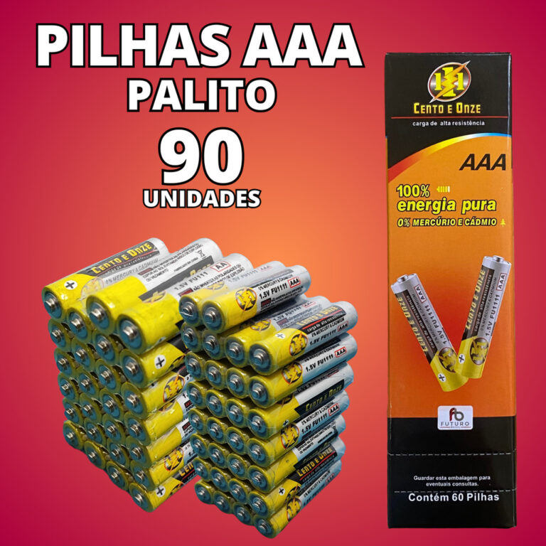 Pilha AAA Palito Com 90 Unidades Para Controle Rel