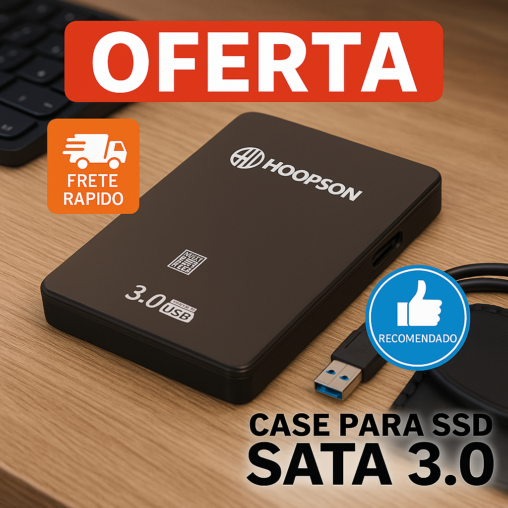 Case HD Externo 2.5 USB 3.0 para SSD/HD SATA I II III com LED Plug Play com Cabo e Capa Protetora