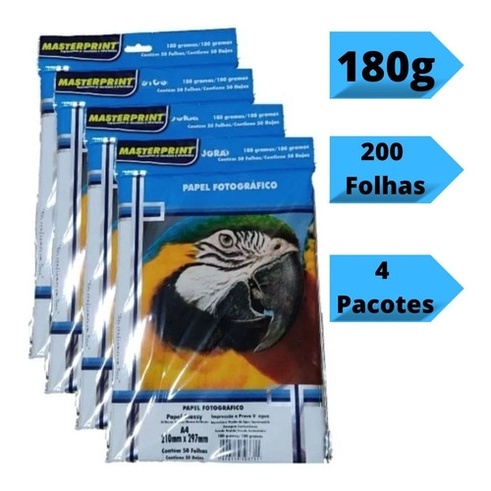 Folhas de Papel Fotográfico 180g Glossy Brilho A4