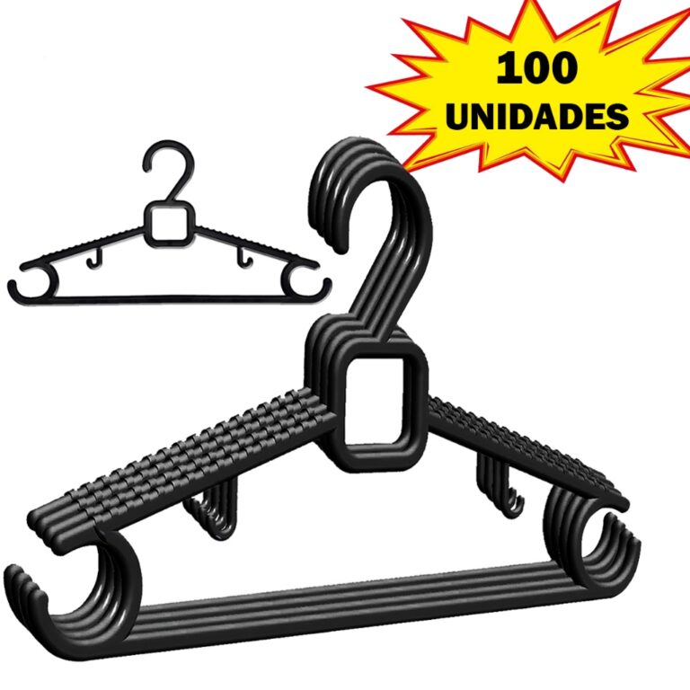 Kit 100 Cabides preto adulto reforçado resistente
