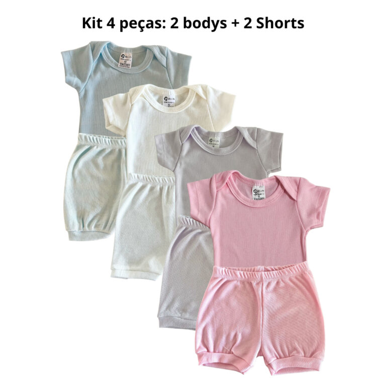 kit 4 peças body infantil bebê/ shortinho para b