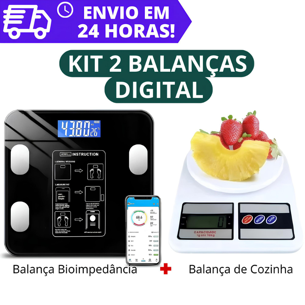Kit 2 Balanças Digital Cozinha e Bioimpedância Balança Para Dieta e Nutrição Fitness