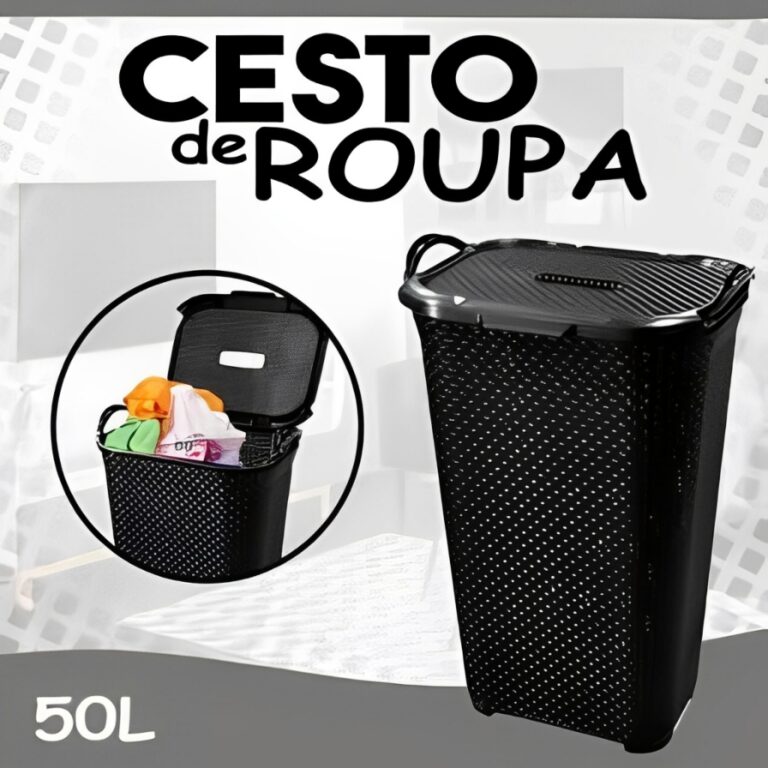 Cesto de Roupa Rattan Grande C/ Tampa Basculada Pr
