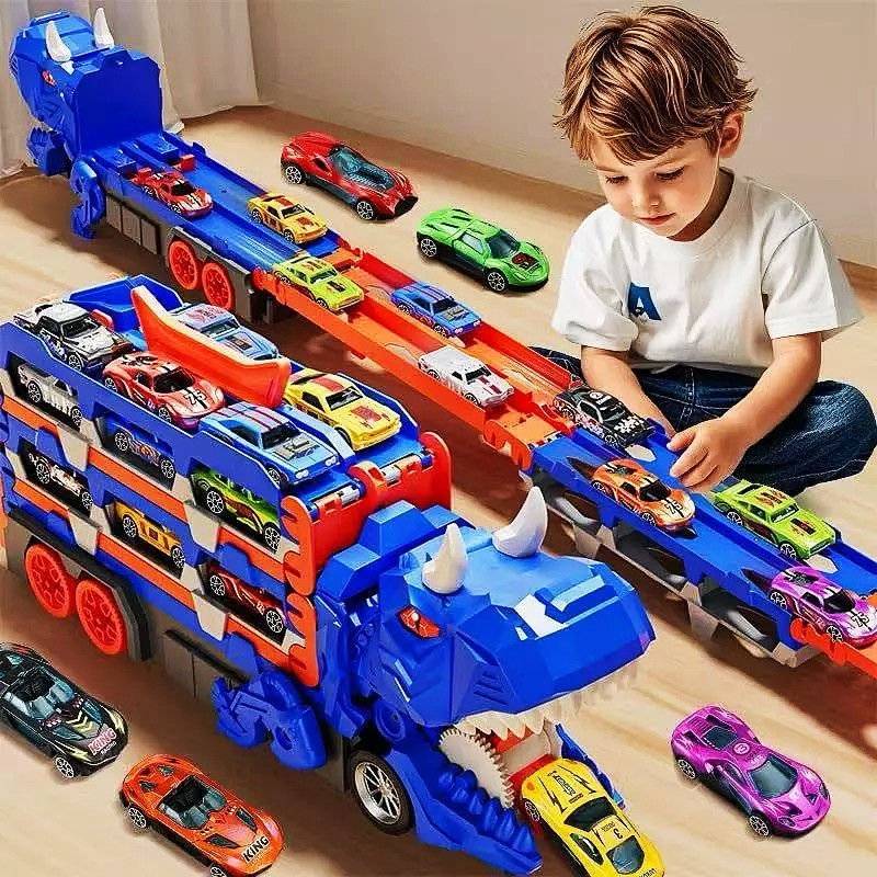 Brinquedo Dinossauro Caminhão  6 Carros Inclusos e Pista Expansível