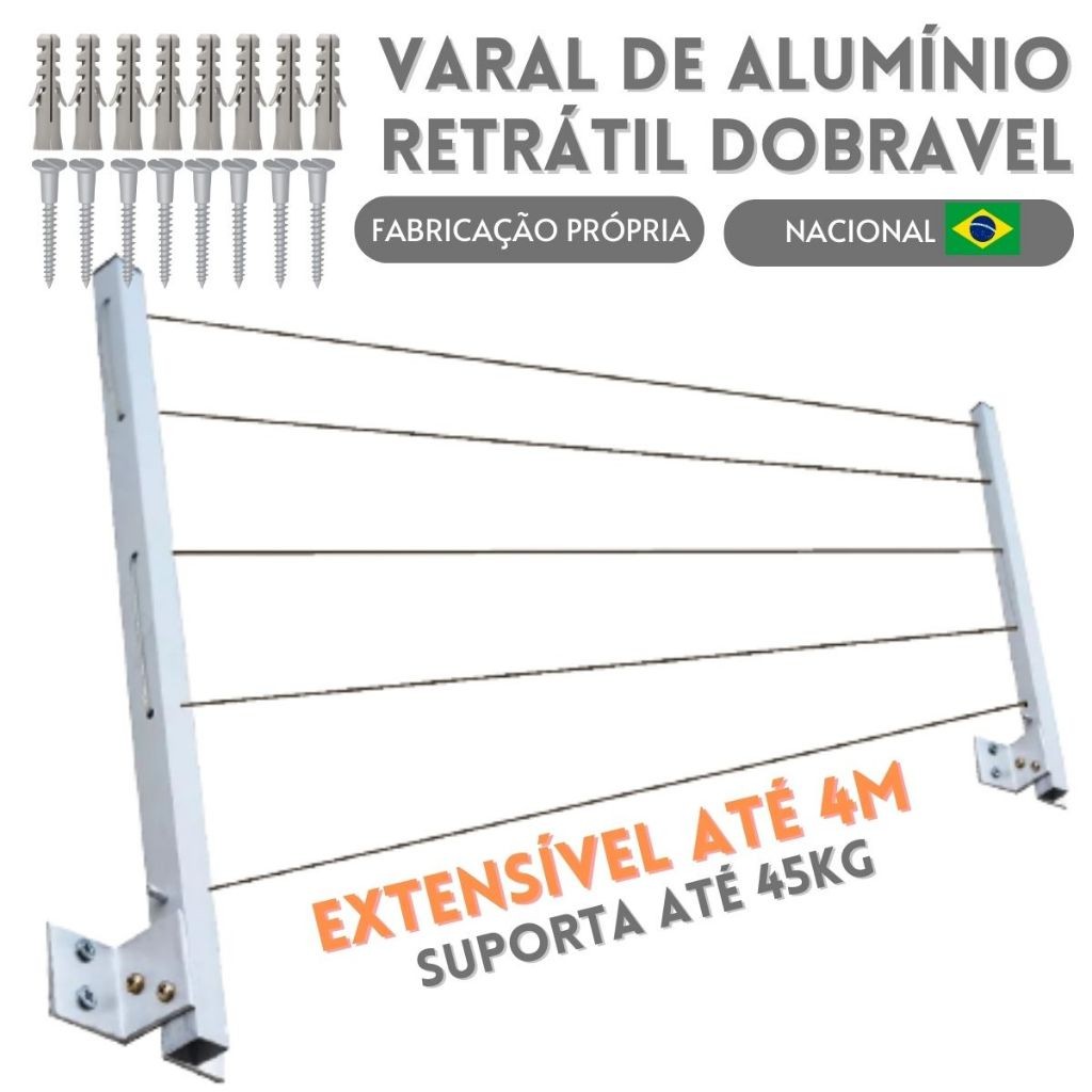 Varal Retratil Dobravel De Parede Aluminio Não Enferruja Apartamento