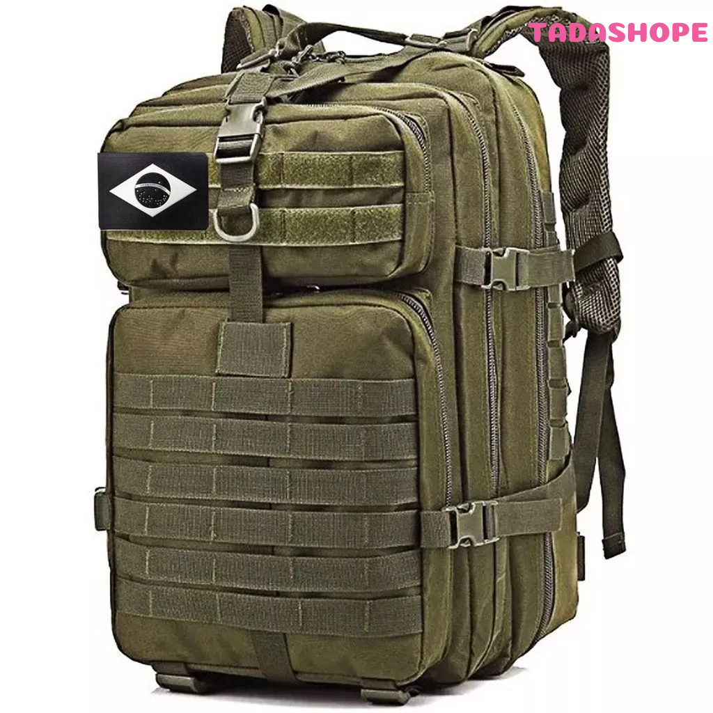 Mochila Militar Tática 50L Grande Impermeável Reforçada com Bandeira Qualidade Premium TADASHOPE
