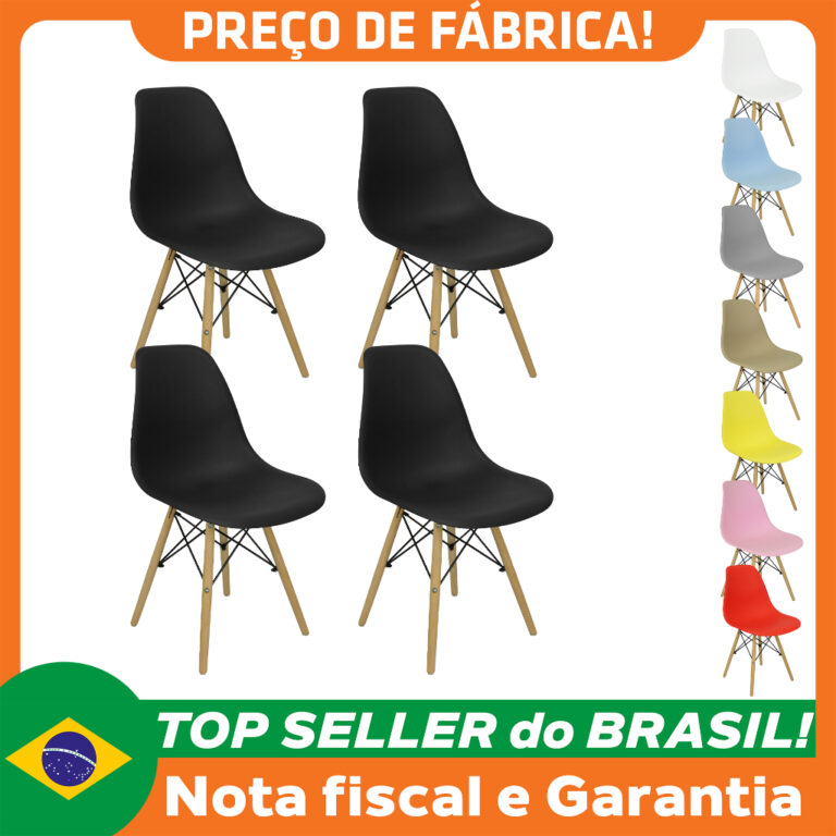 Kit 4 Cadeiras Charles Eames Eiffel Wood Design Va