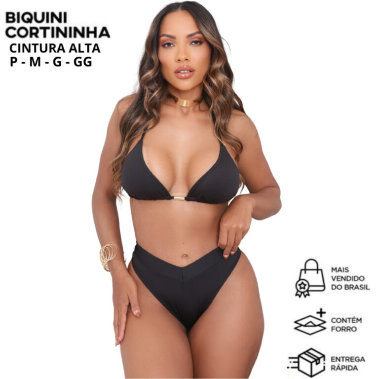 Biquíni EFEITO LIPO Top Cortininha Calcinha Asa D