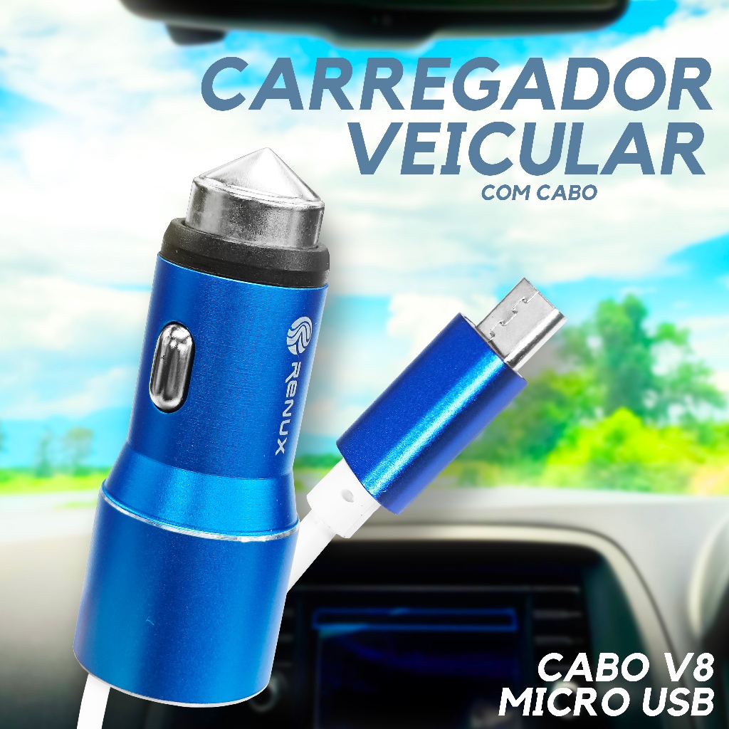 Carregador Veicular Com Cabo Espiral 2 Portas USB – Renux