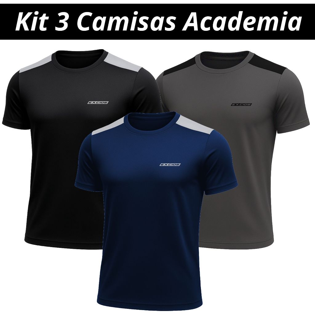 Kit 3 Camisas Dry Fit Masculino Academia Tecido Leve Musculação e Treino