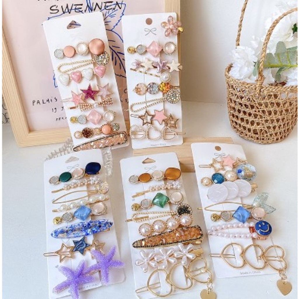 ANA1108 KIT 6 Clipe Simples Liu Haibian Palavra Clipe Ins Vermelho Net Pérola De Cristal De Volta Ca