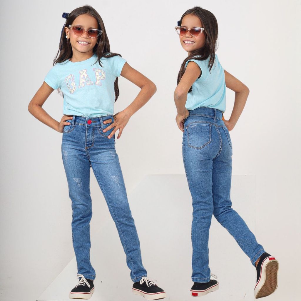 CALÇA SKINNY Jeans roupa infantil Meninas juvenil Até 12 Anos Lycra Elastano Slim Escola