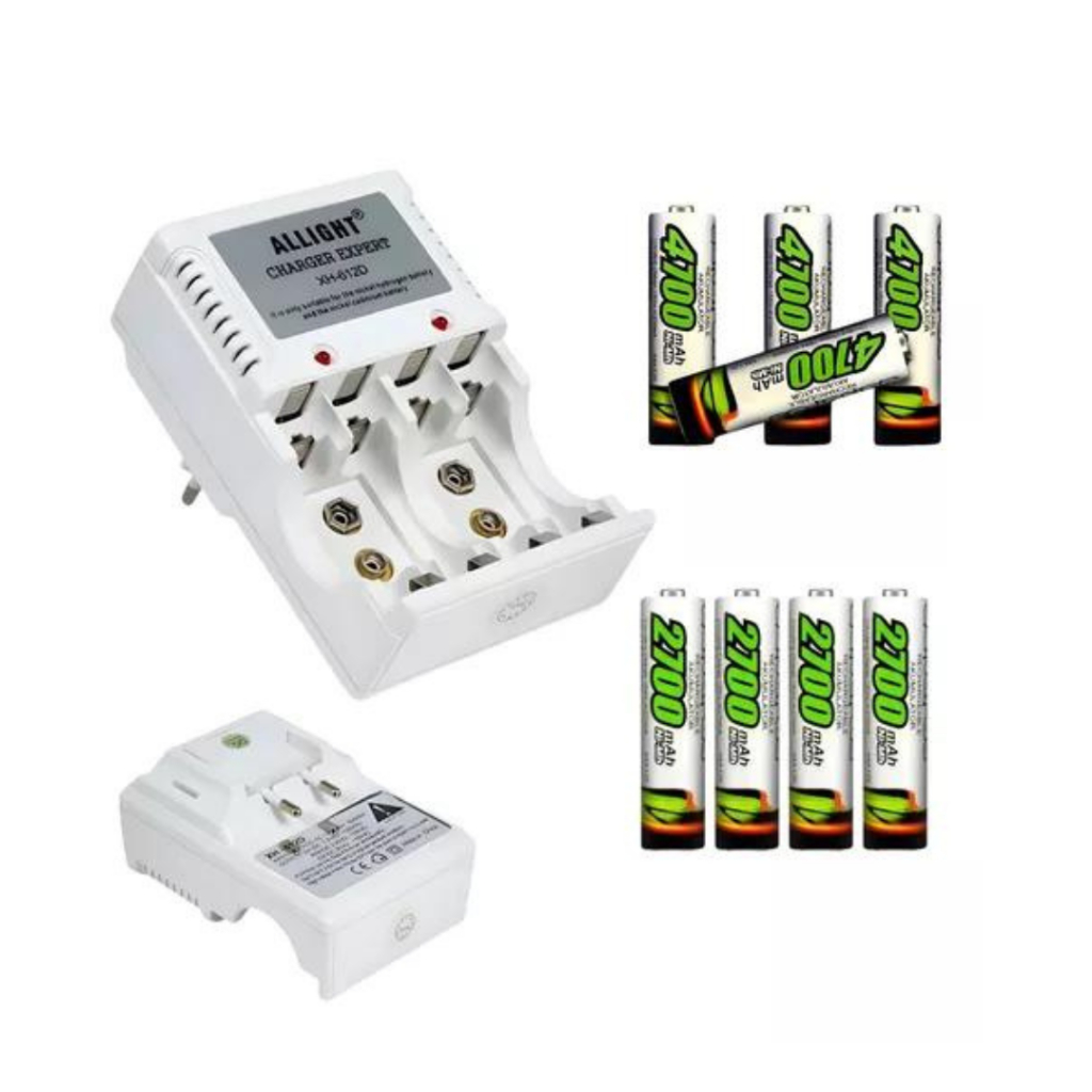 Carregador de pilhas AA/AAA + bateria universal de 9V, várias opções disponíveis no kit