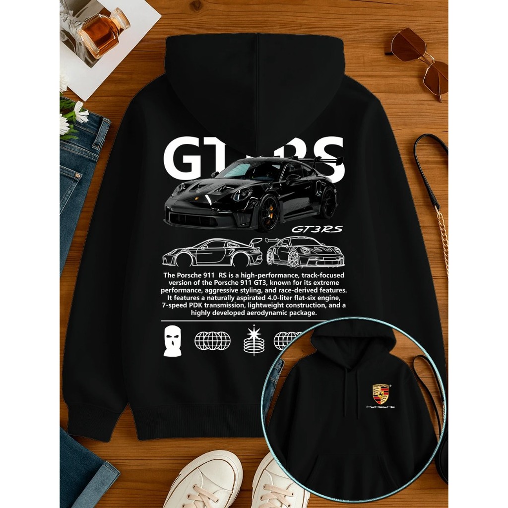Blusa De Frio Moletom Canguru Streetwear De Corrida Porsche Gt3 Rs Preta