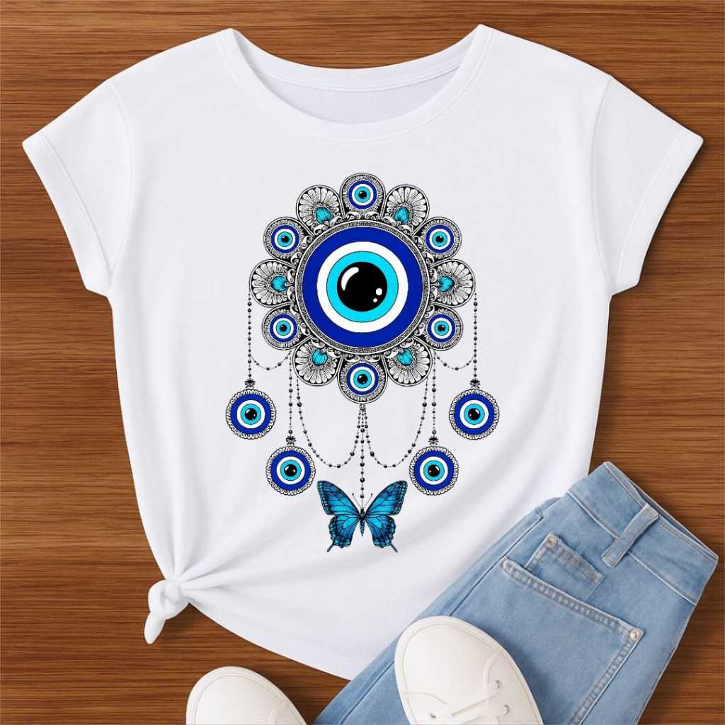 Camiseta Olho Grego Mandala Proteção Estampa Azul  Feminina/Proteção/Espiritualidade