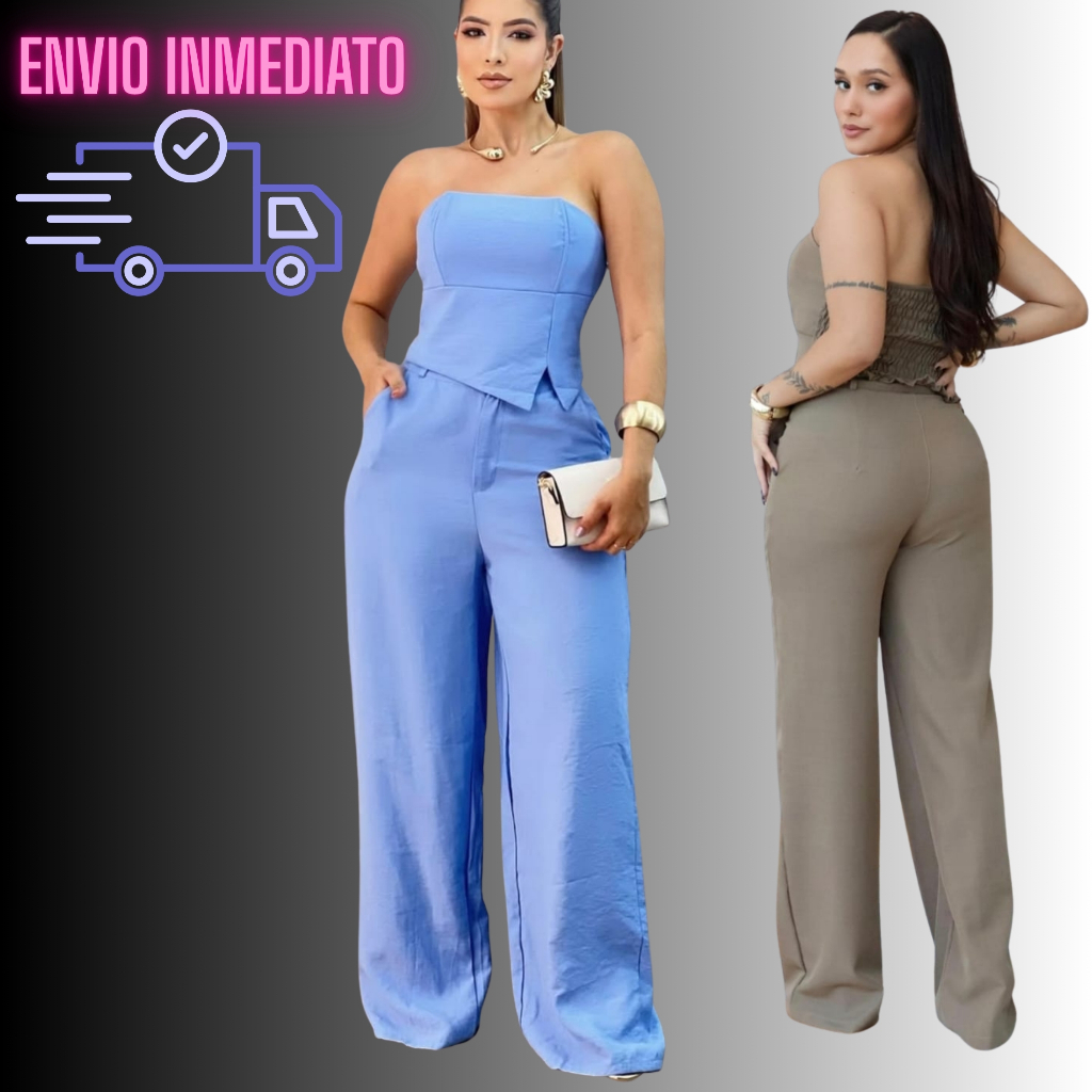 Conjunto Estilosa Feminino Tomara Caia e Calça Pantalona Escritório Premium Confortável