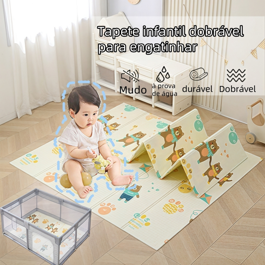 Tapete Bebê XPE 10mm 180×120/200x150cm | Certificado INMETRO + Antiderrapante | À Prova dÁgua e Dobr