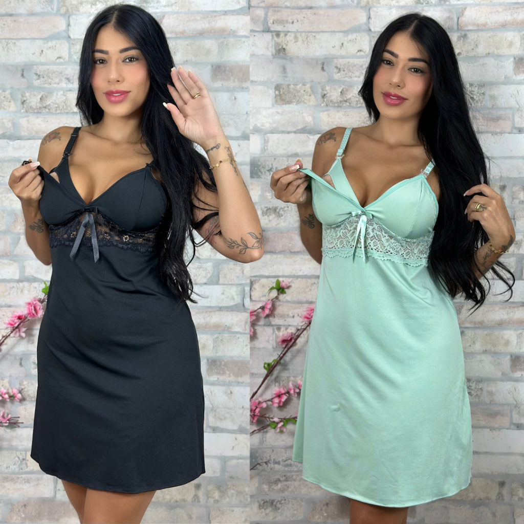Kit 2 Camisola Amamentação Saída Maternidade Grávida Gestante Lactante Pijama Confortável BeLIT Lin