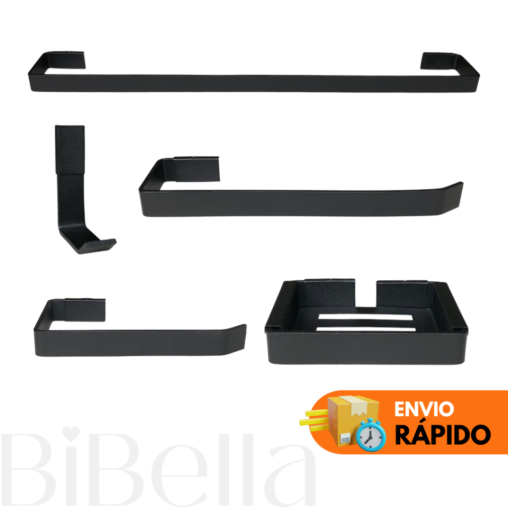 Kit Acessórios Para Banheiro com 5 peças – Preto Fosco – Cromado – Branco – Rose Gold – Decoração Pr