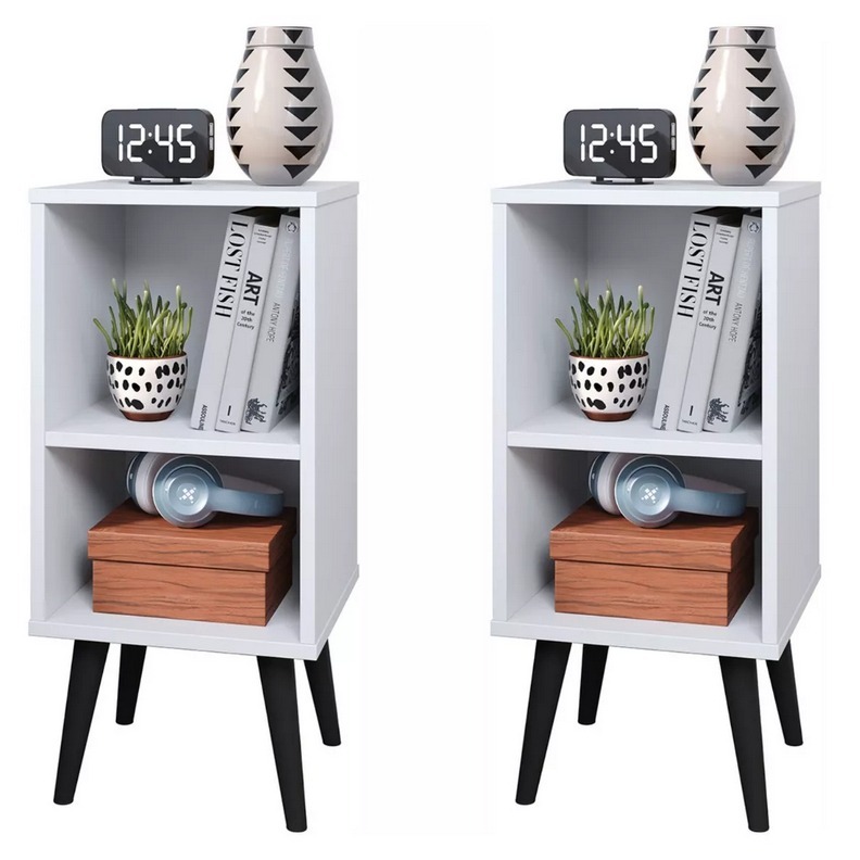 Kit 2 Mesa de Cabeceira para Quarto Charme Retrô Cor Branco Apoio de Cama Mesinha