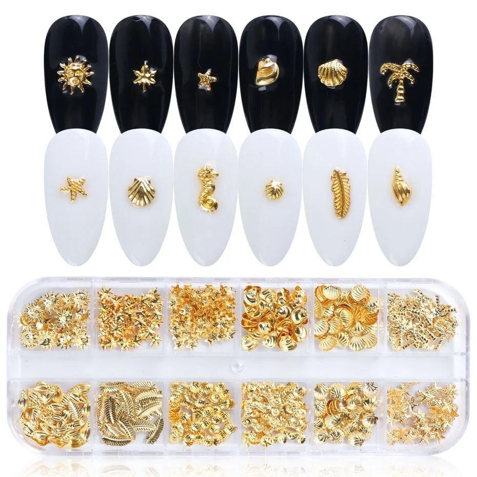 Decorações Douradas para Unhas – 100 Pçs Fundo do Mar – Envio Aleatório – SQ7687