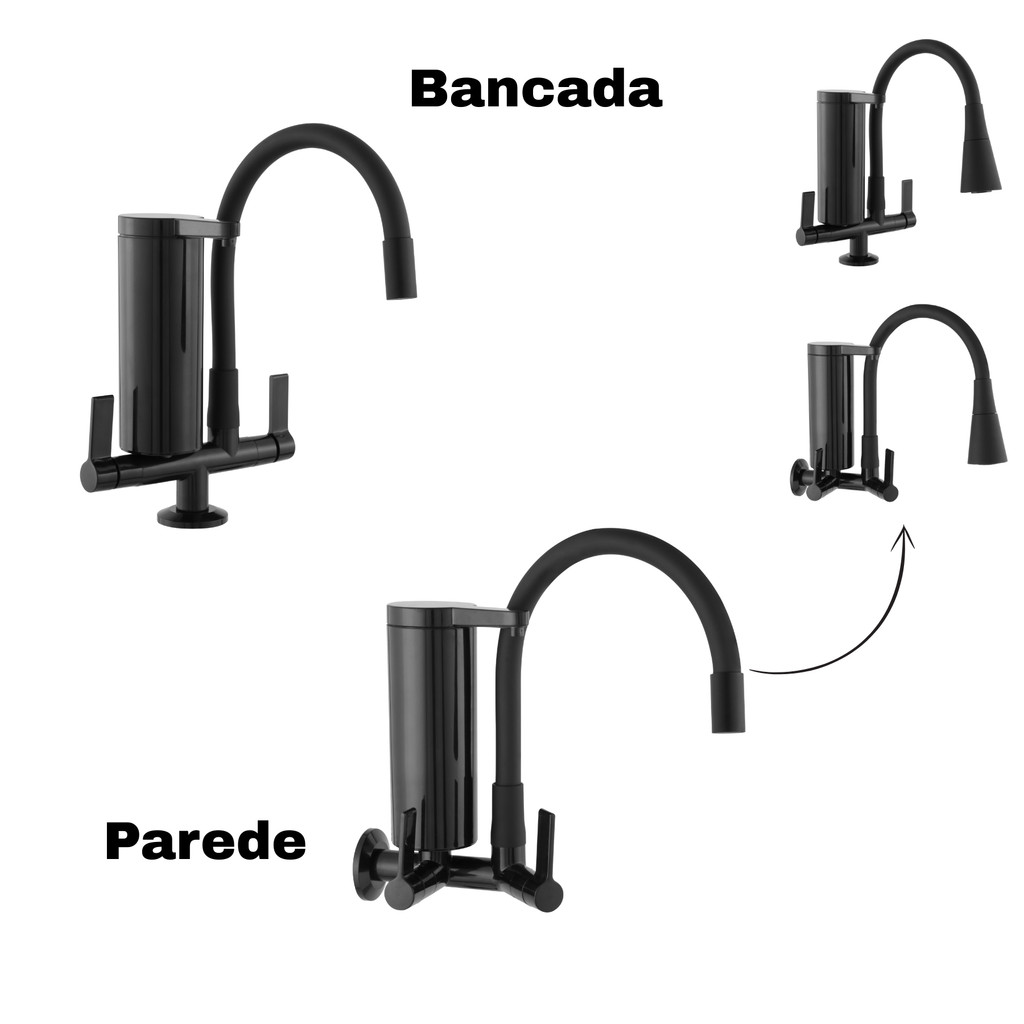 Torneira De Cozinha Gourmet Com Filtro Preta Flex C70 All Black