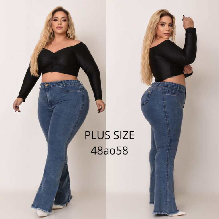 Calça Jeans Flare Plus Size Cintura Alta Lycra El