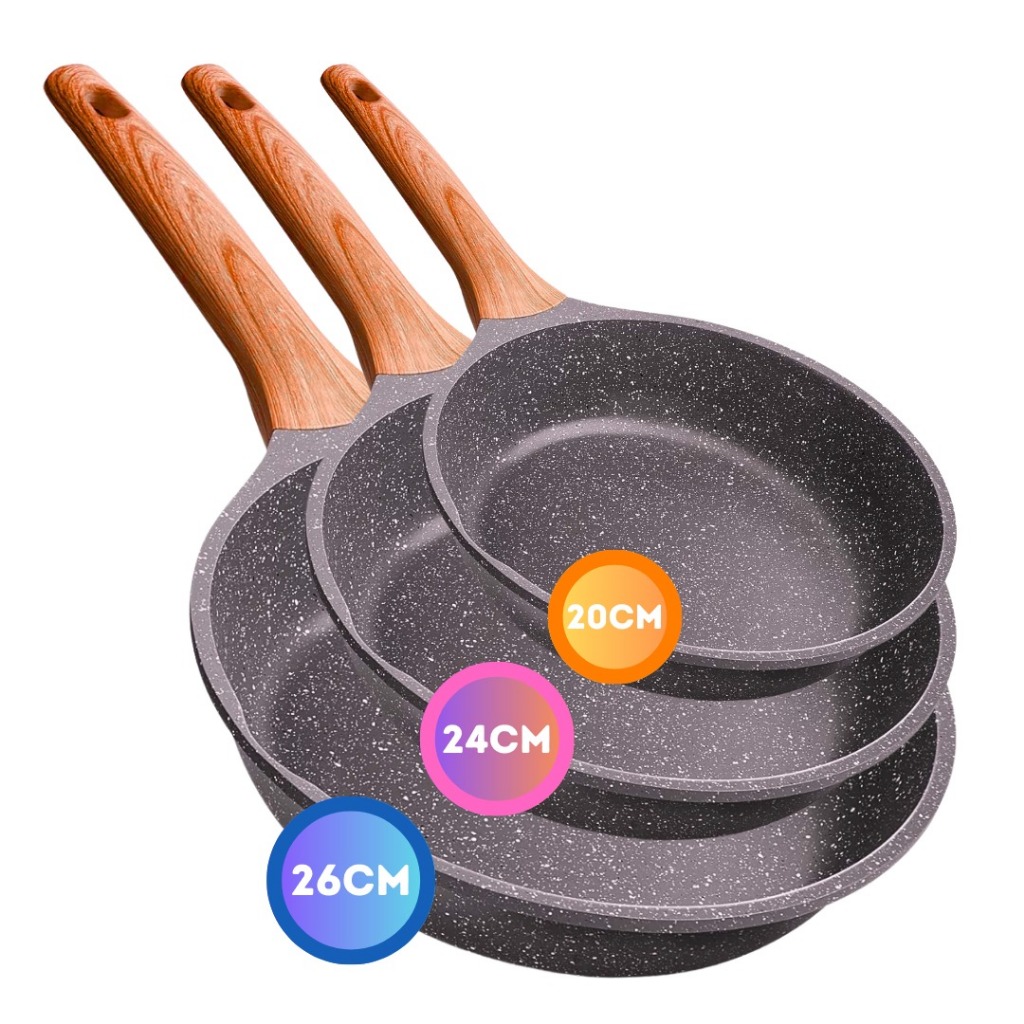 Frigideira Universal Antiaderente Indução de Alumínio Revestimento Cerâmico Premium Cabo Madeira