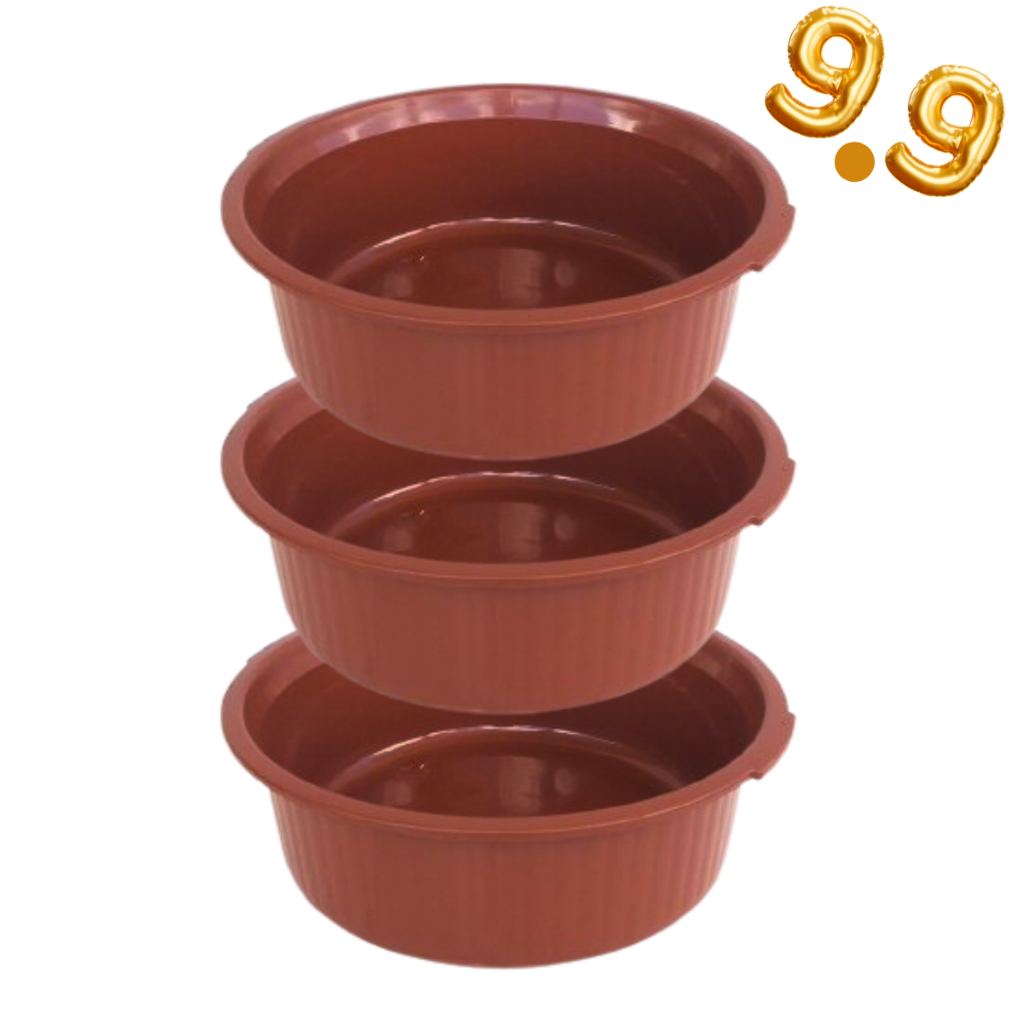 Kit 3 Bacias Plásticas Caneladas 12 Litros Color Cozinha Casa Multiuso