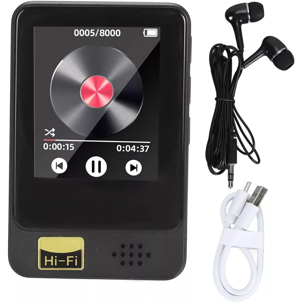 Bluetooth MP3 Player with 1.77 Touchscreen, Pedometer, FM Radio – Built-in Memory, 64GB Expandable