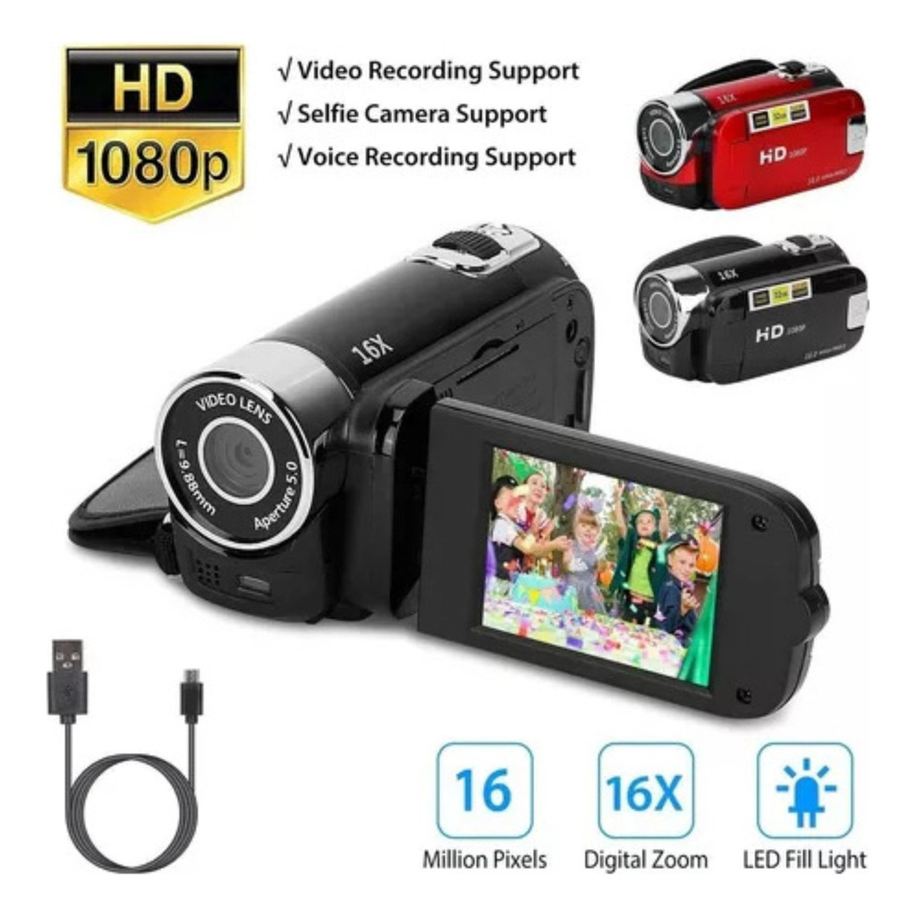 16MP HD 1080P Câmera de vídeo digital Filmador digital 16X TelaGravador de vídeo DVRCom Zoom E Selfi