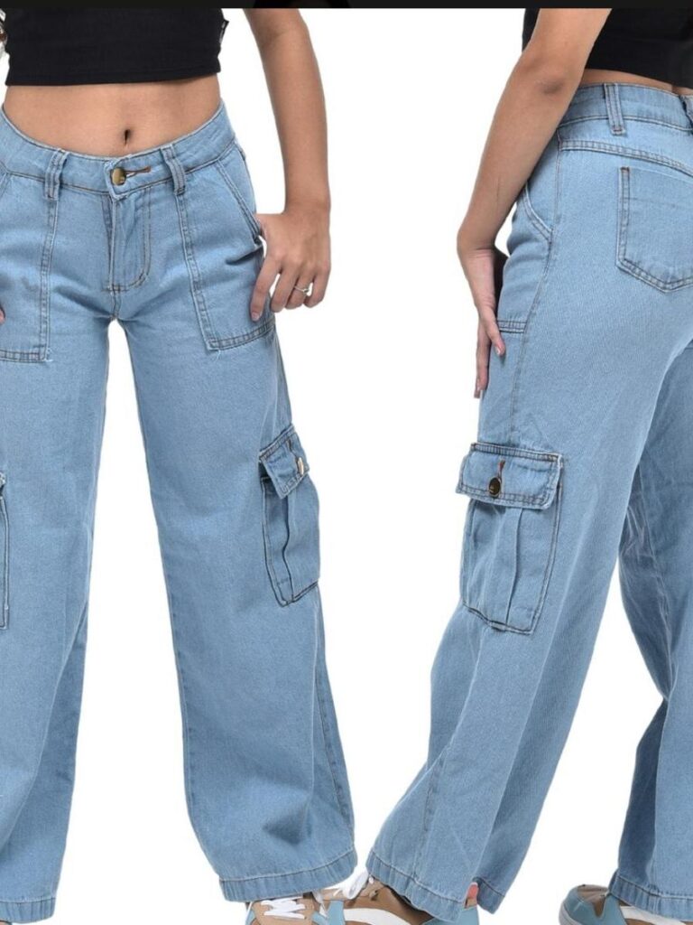 Calça Cargo  Juvenil Infantil Jeans feminina Grafite Super tendencia Larga Bolso Na Lateral Alta