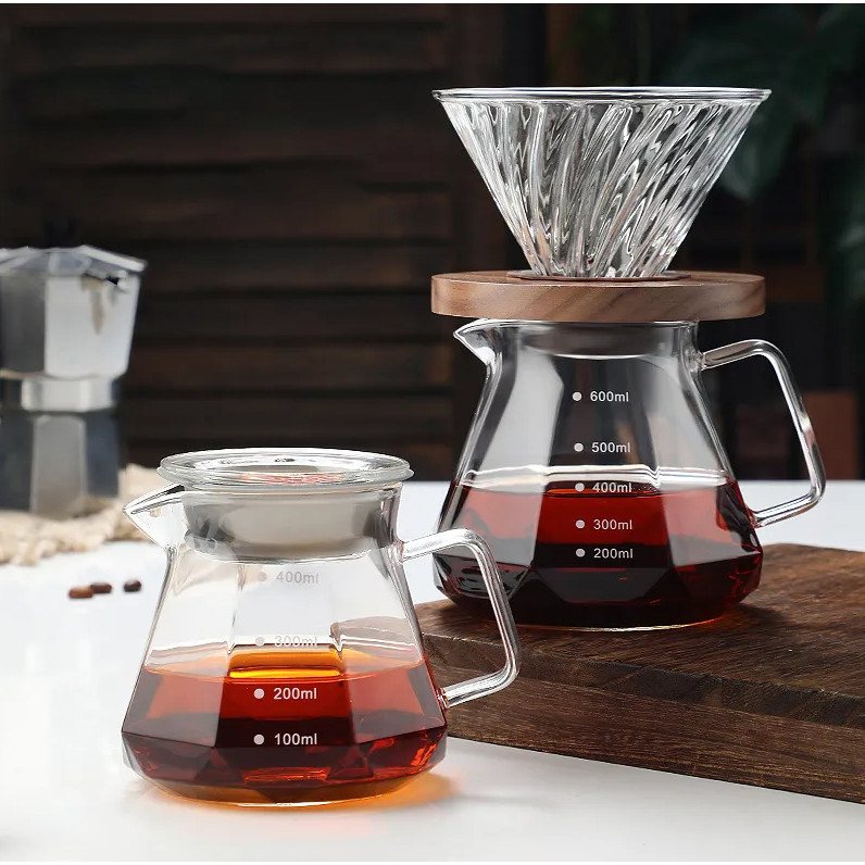 Jarro De Vidro Premium Para CaféCafeteira Octogonal Chaleira De Café De Suco Transparente 600ml