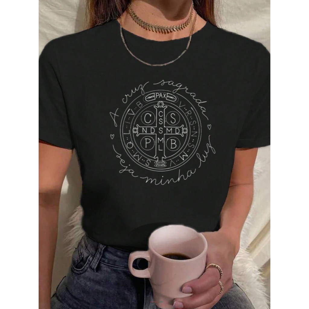 Camiseta Blusa Estampada Feminina São Bento Religião Casual