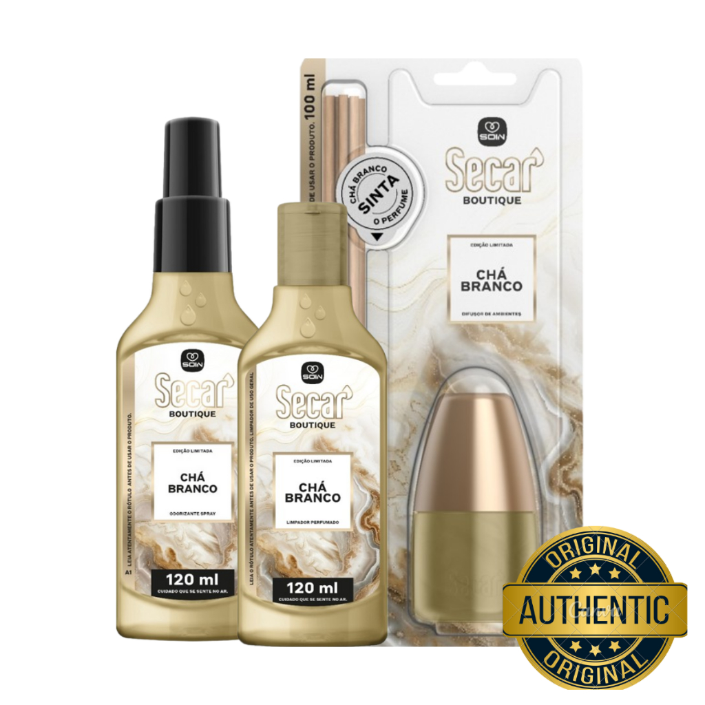 Kit Chá Branco Coala Cheirinho para Casa Difusor + Spray Perfumado + Limpador com Cheirinho