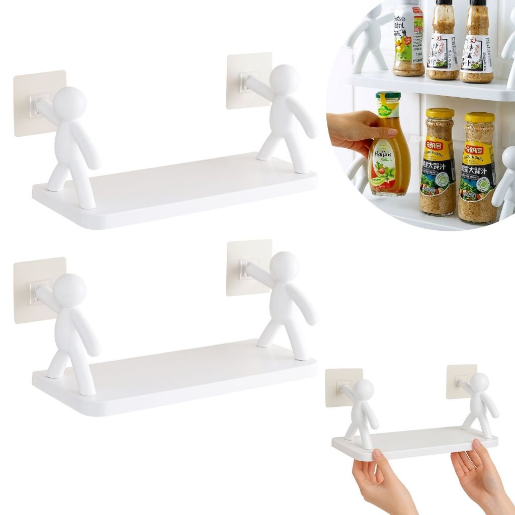 Kit 2 Prateleira Adesiva Buddy Bonequinho Branca Para Banheiro Cozinha Organizador Multiuso