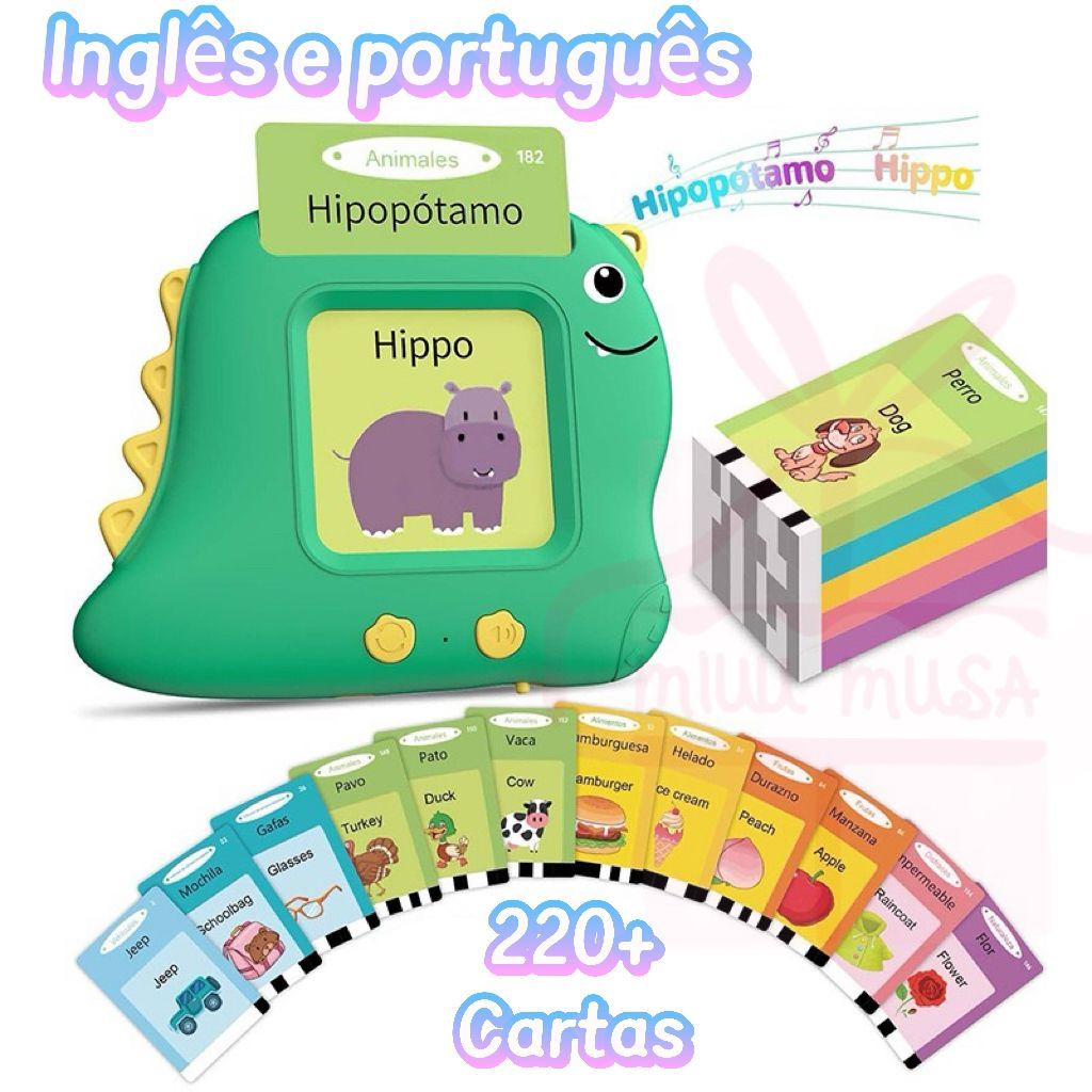 Pronúncia Portátil Máquina De Cartões De Aprendizagem Oral Kids Educational ToysPortuguês e Inglês)