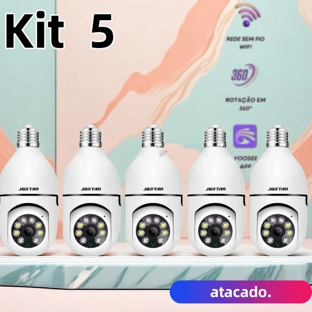 Kit Câmera de segurança a Prova Dágua sem fio gira 360 com app Yousee full HD visão notturna Jortan