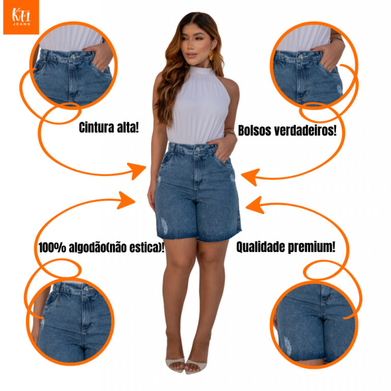 Bermuda jeans feminina pedal sem lycra meia coxa q