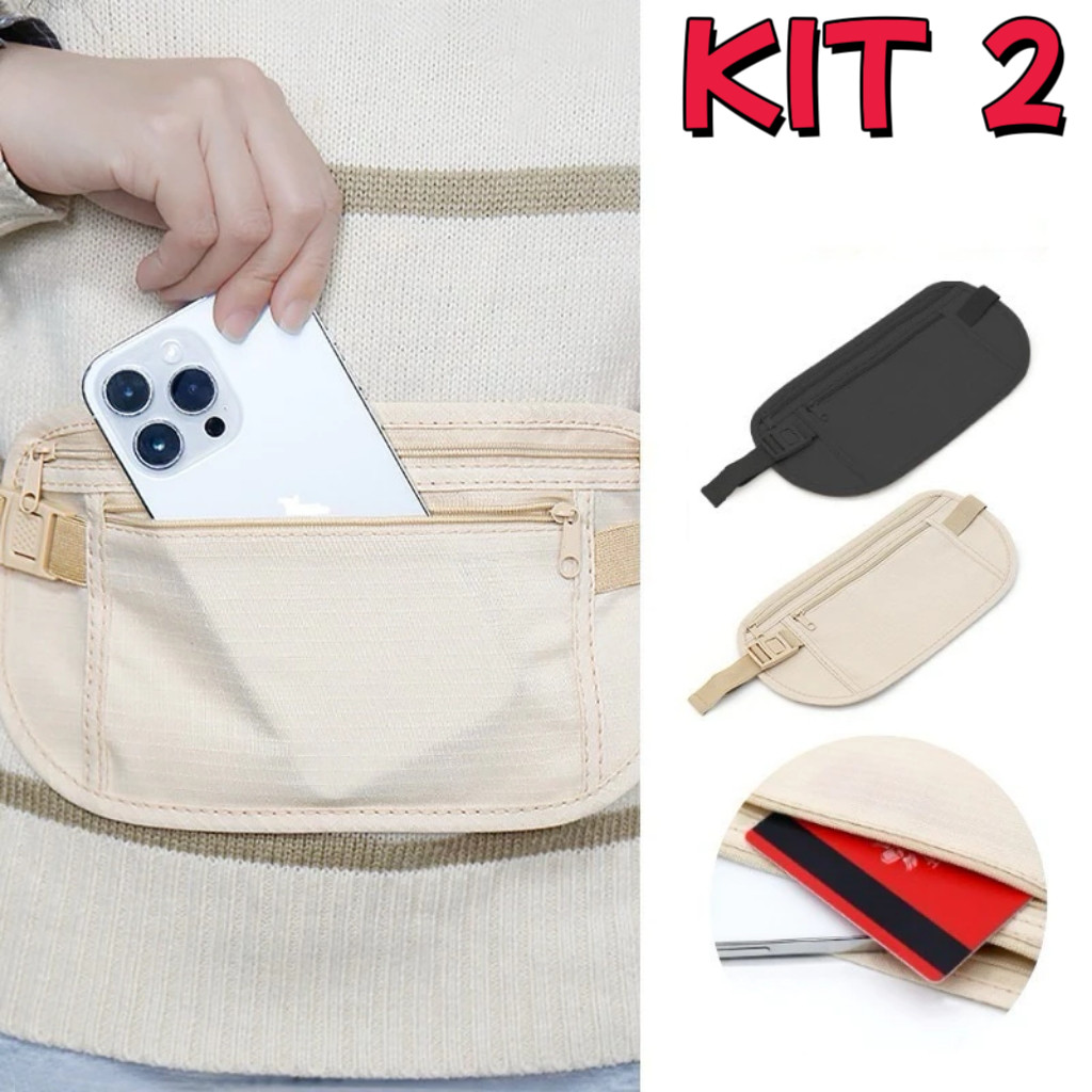Kit 2/1 PCS Pochete Doleira Antifurto Nylon Impermeável Porta Celular Dinheiro Segurança Viagem Acad