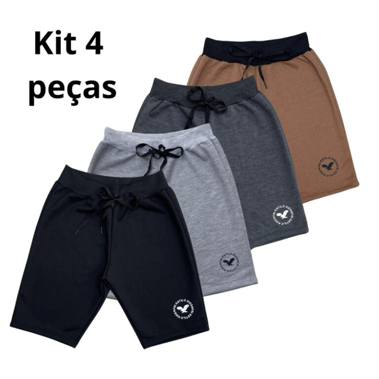 Kit 4 Bermudas short Infantil Masculina Moletom Mo