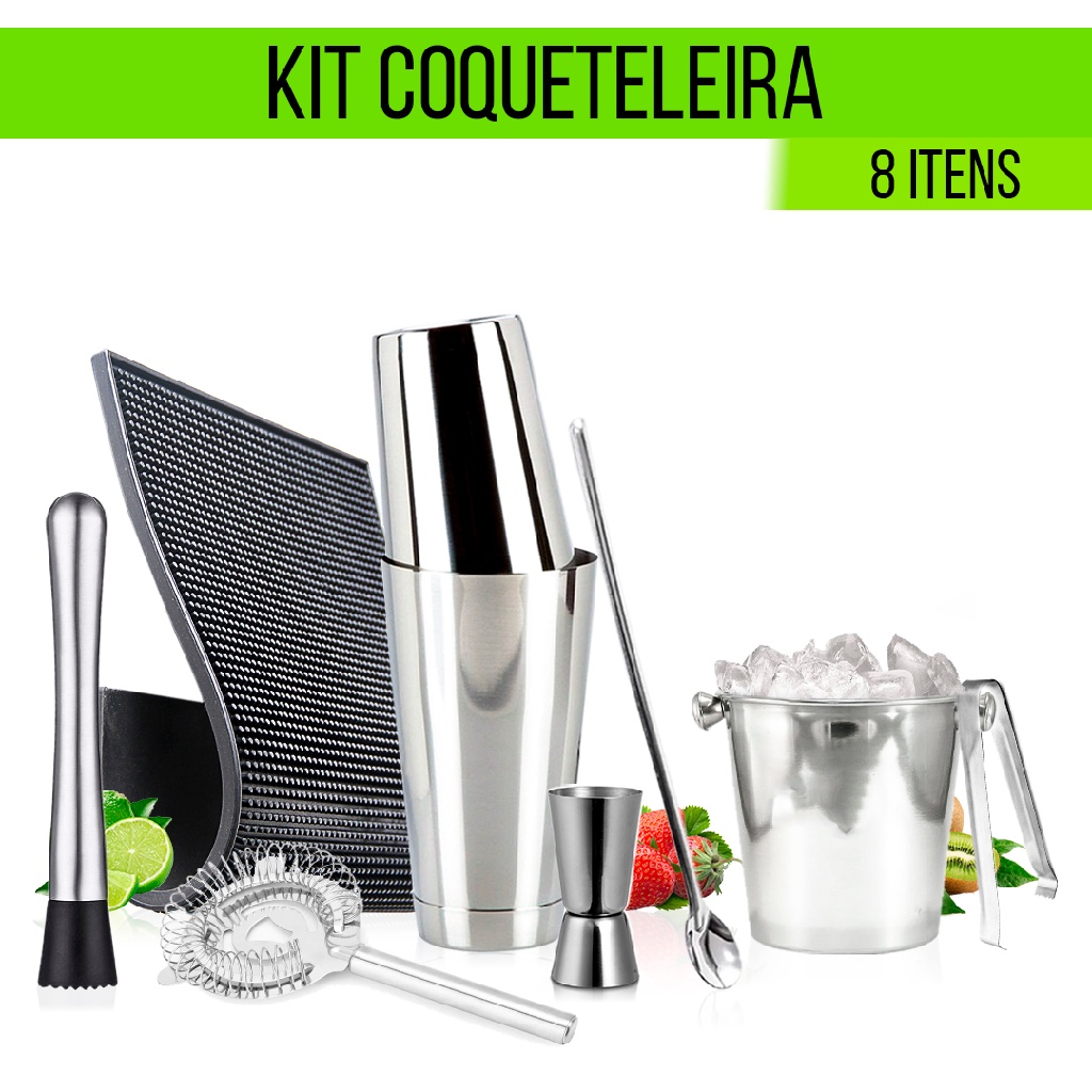 Kit Coqueteleira Tipo Boston Com Peso Inox Kit Barman Profissional Completo P/ Drinks