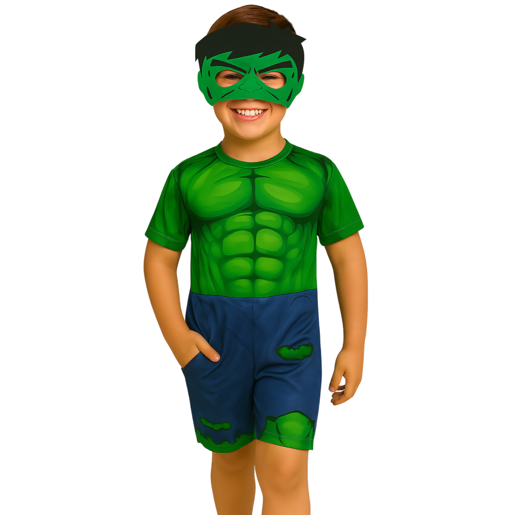 Fantasia Hulk criança Vingadores Heróis Com Máscara-Envio Imediato