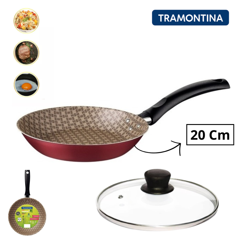 Frigideira Tramontina Turim em Alumínio Antiaderente Starflon Max Vermelho 20 cm 0,8L Tampa de Vidro